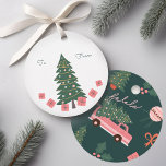 Festive Christmas Tree Green Vintage Retro Van Favour Tags<br><div class="desc">Celebrate the magical and festive holiday season with our custom holiday gift tag. Our vintage holiday design features a cute fun Christmas tree with pink presents nested around the Christmas tree. To and from is added so you can write your name and the recipients name. The reverse side features our...</div>