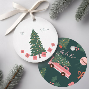 Festive Christmas Tree Green Vintage Retro Van Favour Tags