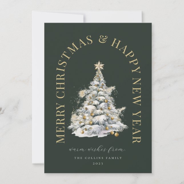 Festive Christmas Tree Modern Green Holiday Card (Front)