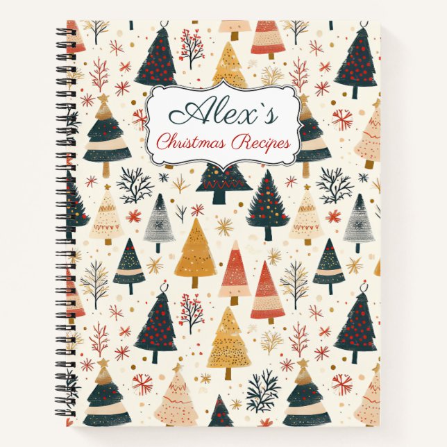 Festive Christmas Tree Pattern Recipe  Notebook (Front)