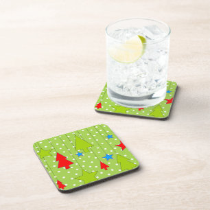 Festive Christmas Tree Print Coaster