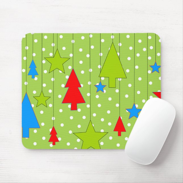 Festive Christmas Tree Print Mouse Pad (With Mouse)