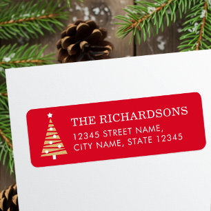 Festive Christmas Tree Red Gold Return Address Label