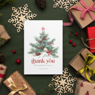 Festive Christmas Tree Red Retro Typography Thank You Card