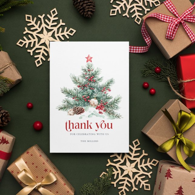 Festive Christmas Tree Red Retro Typography Thank You Card (Creator Uploaded)