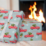 Festive Christmas tree red watercolor truck blue Wrapping Paper<br><div class="desc">Festive Christmas tree red watercolor truck illustration with a Scandinavian style Christmas tree ,  snowflake and cool pink watercolor  truck on ice blue.</div>
