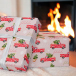 Festive Christmas tree red watercolor truck Wrapping Paper<br><div class="desc">Festive Christmas tree red watercolor truck illustration with a Scandinavian style Christmas tree ,  snowflake and cool pink watercolor  truck on dusty blush pink.</div>