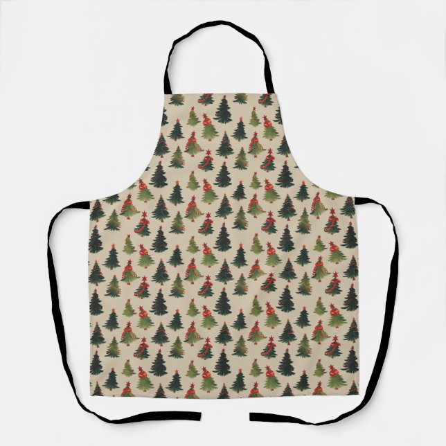Festive Christmas Tree Repeating Pattern Apron (Front)