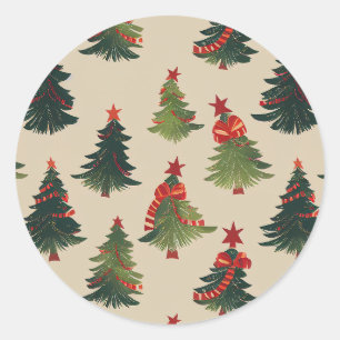 Festive Christmas Tree Repeating Pattern Classic Round Sticker