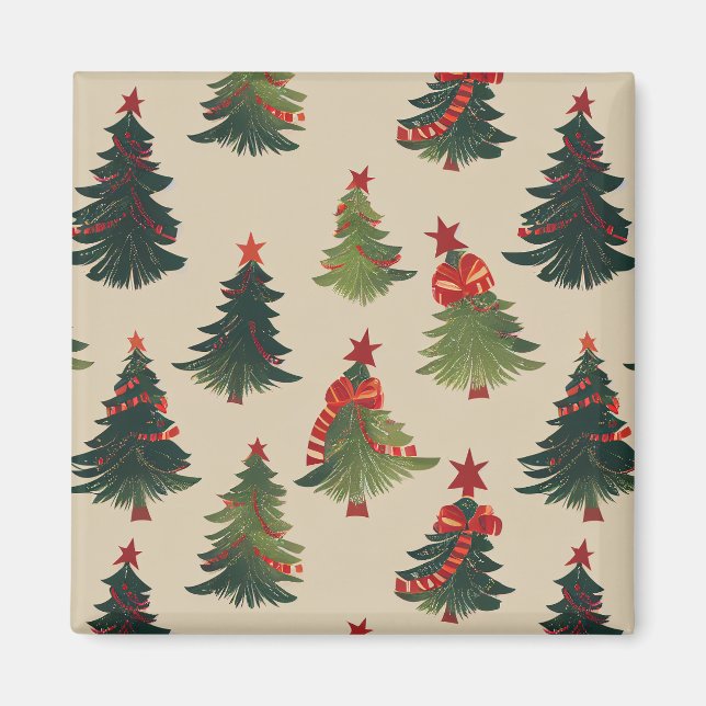 Festive Christmas Tree Repeating Pattern Magnet (Front)