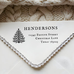 Festive Christmas Tree Return Address Rubber Stamp