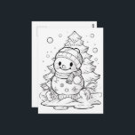 festive Christmas tree snowman kid colouring  Postcard<br><div class="desc">festive Christmas tree snowman kid colouring Postcard</div>