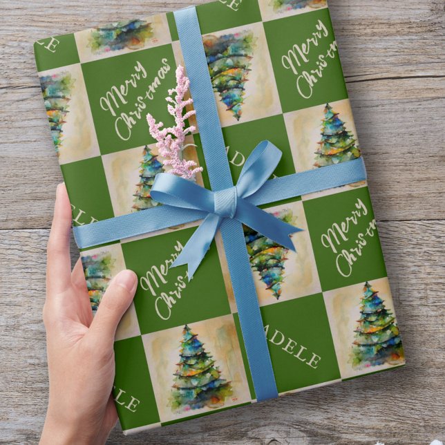 Festive Christmas Tree Watercolor Green Holiday Wrapping Paper (Creator Uploaded)