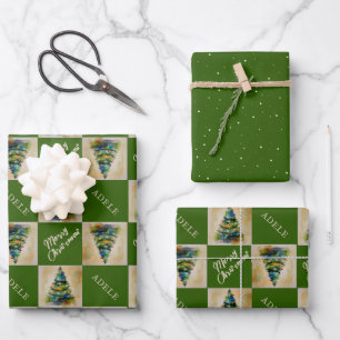 Festive Christmas Tree Watercolor Green Holiday Wrapping Paper Sheet