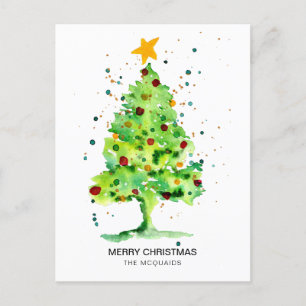 Festive Christmas Tree Watercolor Holiday Postcard