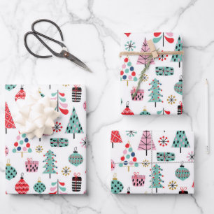 Festive Christmas Tree   Whimsical Holiday Pattern Wrapping Paper Sheet