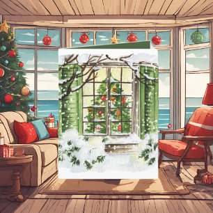 Festive Christmas tree window add text Holiday Card