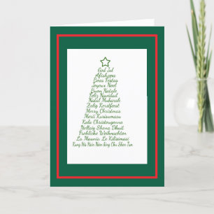 Festive Christmas tree with multilingual greetings Holiday Card