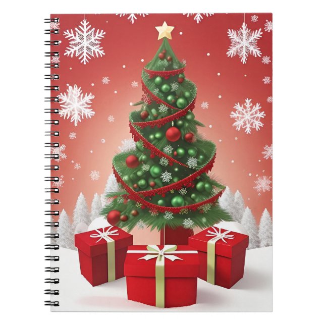 Festive Christmas Tree With Ornaments Notebook (Front)
