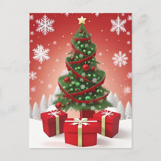 Festive Christmas Tree With Ornaments Postcard (Front)