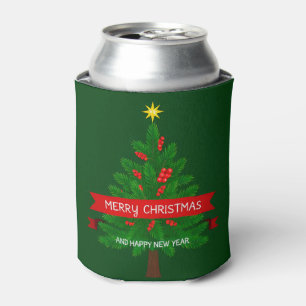 Festive Christmas Tree with Red Ribbon Can Cooler