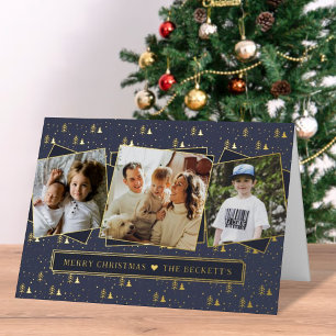 Festive Christmas Trees 3 Photo Collage Real Foil Holiday Card
