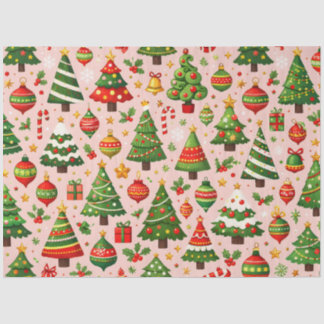 Festive Christmas Trees and Ornaments Pink Tissue Paper
