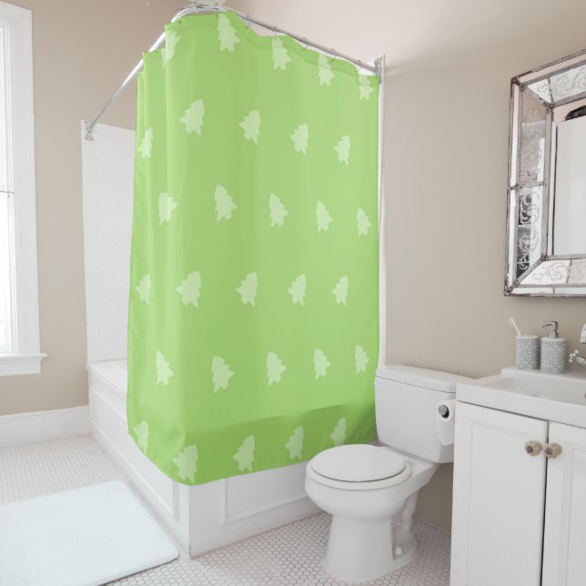 Festive Christmas Trees Holiday Pattern Shower Curtain (In Situ)
