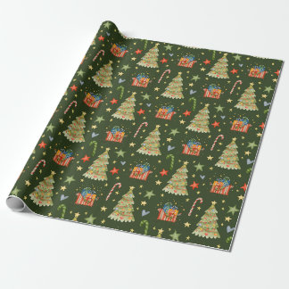 Festive Christmas Trees, Presents and Decorations Wrapping Paper