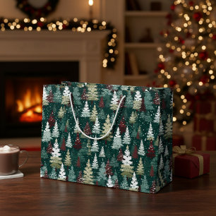 Festive Christmas Trees Snow Large Gift Bag