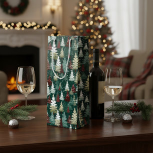 Festive Christmas Trees Snow Wine Gift Bag