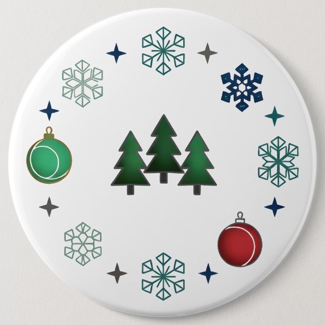 Festive Christmas Trees & Snowflakes 6 Cm Round Badge (Front)