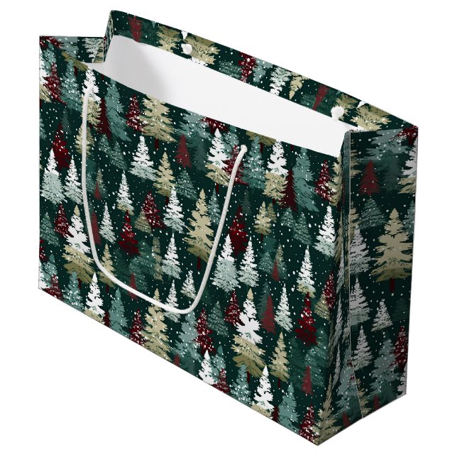 Festive Christmas Trees Winter Snow Holiday Large Gift Bag (Front Angled)