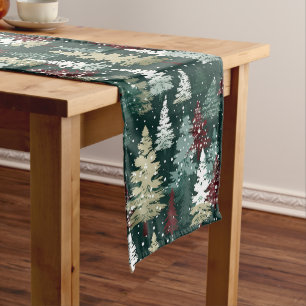 Festive Christmas Trees Winter Snow Holiday Long Table Runner