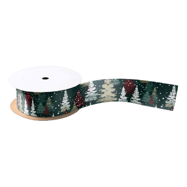 Festive Christmas Trees Winter Snow Holiday Satin Ribbon (Spool)