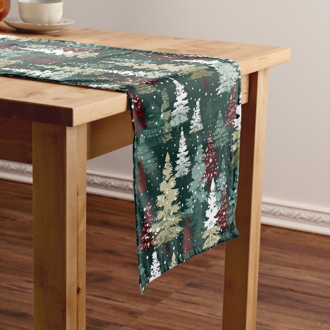 Festive Christmas Trees Winter Snow Holiday Short Table Runner (In Situ)