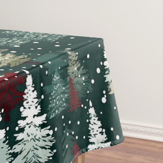 Festive Christmas Trees Winter Snow Holiday Tablecloth (In Situ)