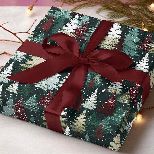 Festive Christmas Trees Winter Snow Holiday Wrapping Paper (Creator Uploaded)