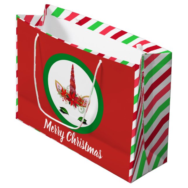 Festive Christmas unicorn add message bag (Front Angled)