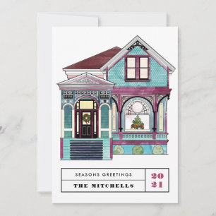 Festive Christmas Victorian Home Teal Non-Photo Holiday Card