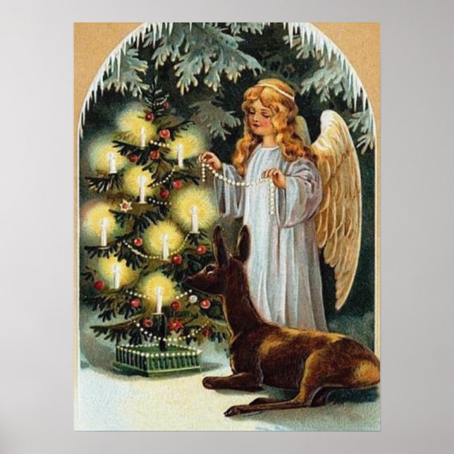 festive christmas vintage Holiday Angel Poster (Front)