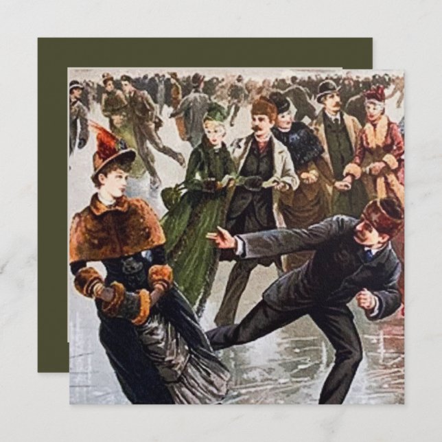festive Christmas vintage ice skating  Card (Front/Back)