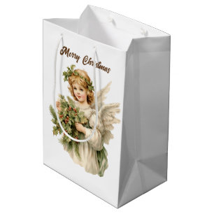Festive Christmas watercolor Angel add text  Medium Gift Bag