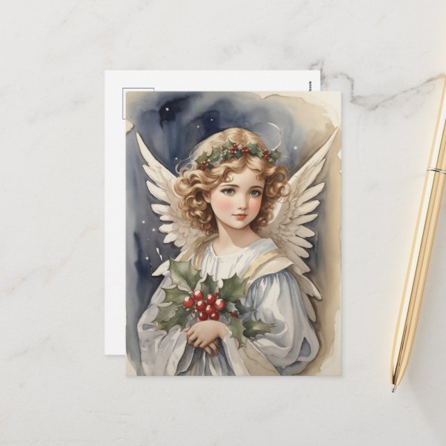 Festive Christmas watercolor Angel Holiday  (Front/Back In Situ)