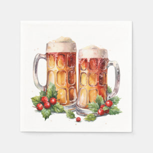 Festive Christmas watercolor beer drinking  Napkin