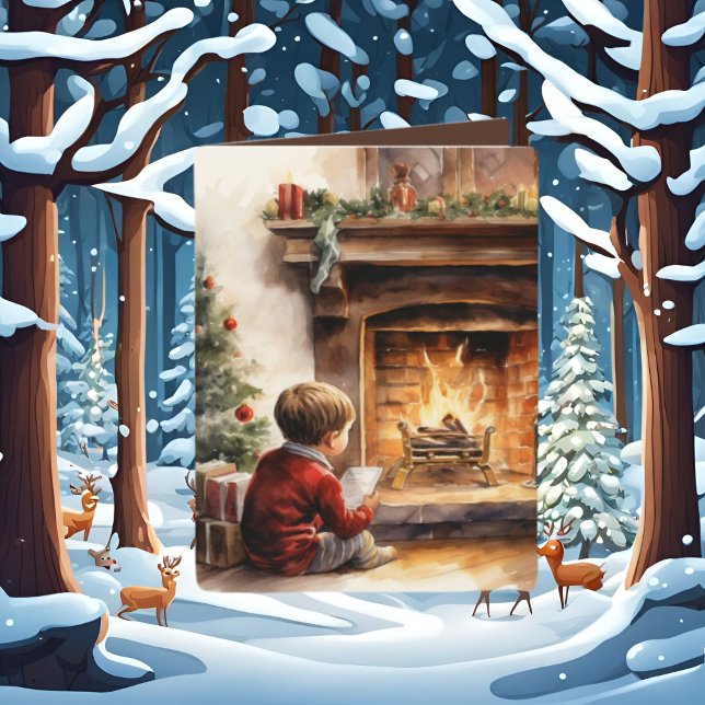 Festive Christmas watercolor boy add text  Holiday Card (Creator Uploaded)