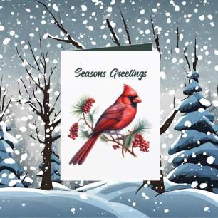 Festive Christmas watercolor cardinal add text Holiday Card