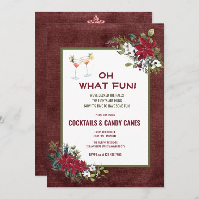 Festive Christmas Watercolor Cocktail Party Invita Invitation (Front/Back)