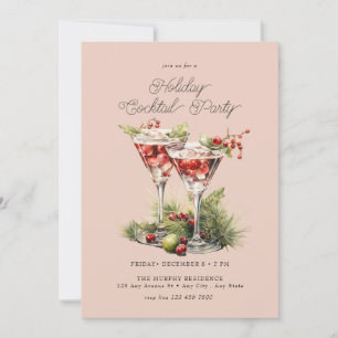 Festive Christmas Watercolor Cocktail Party   Invitation