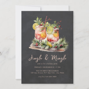 Festive Christmas Watercolor Cocktail Party   Invitation